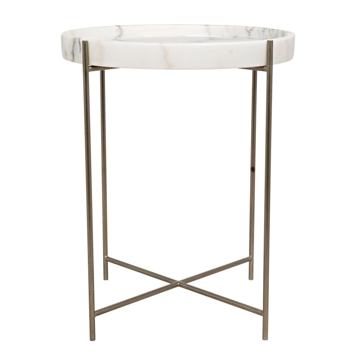Noir Furniture Chico Side Table, Antique Silver, Metal and Stone-Noir Furniture-Blue Hand Home