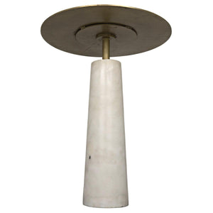 Noir Furniture Hotaru Side Table, White Marble and Antique Brass-Noir Furniture-Blue Hand Home