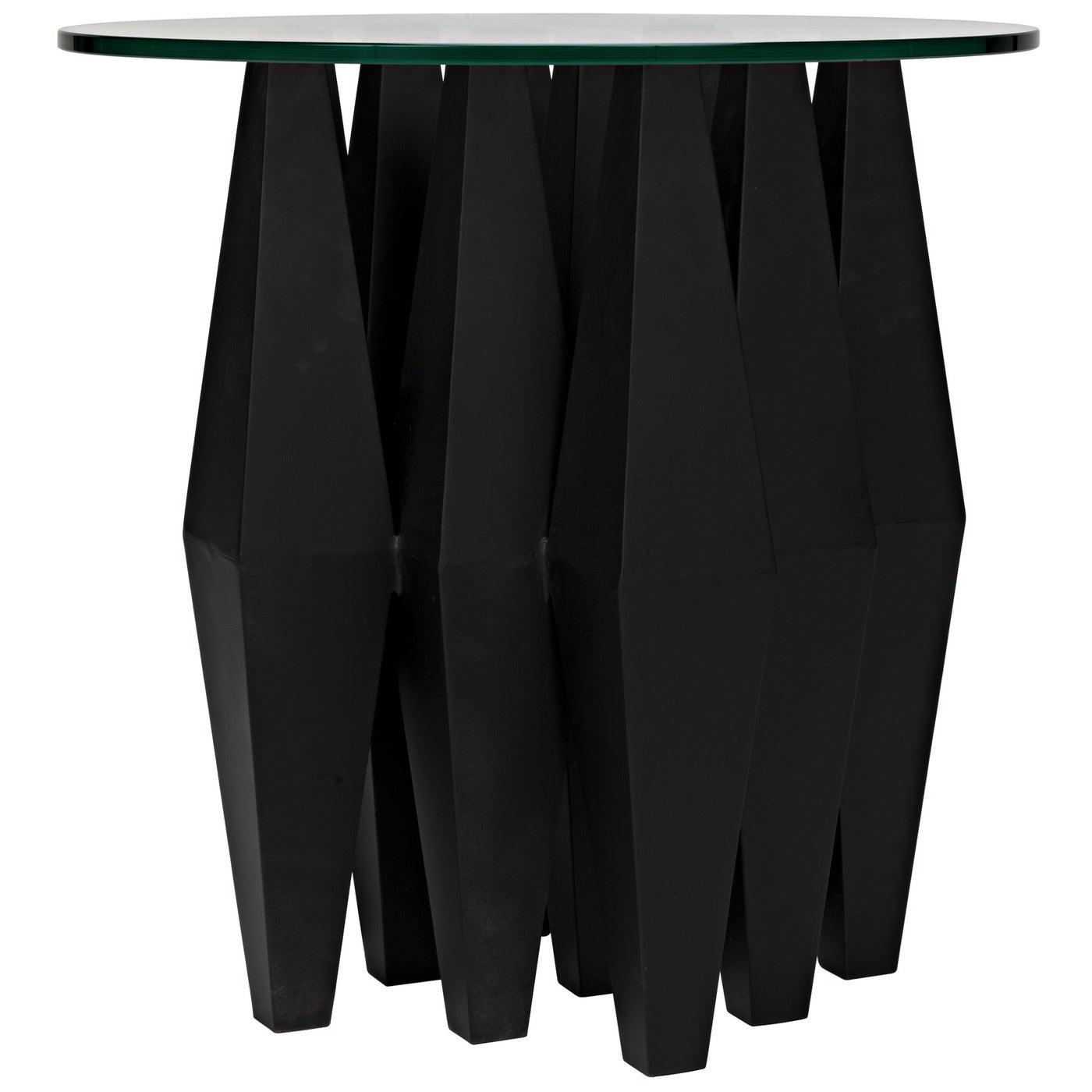 Noir Soldier Side Table, Black Steel with Glass Top-Noir Furniture-Blue Hand Home