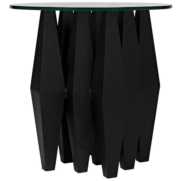Noir Soldier Side Table, Black Steel with Glass Top-Noir Furniture-Blue Hand Home