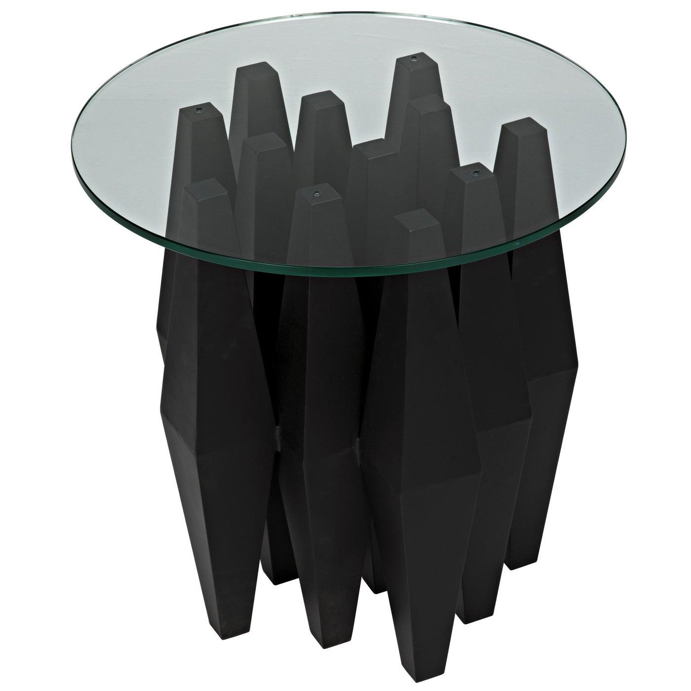 Noir Soldier Side Table, Black Steel with Glass Top-Noir Furniture-Blue Hand Home
