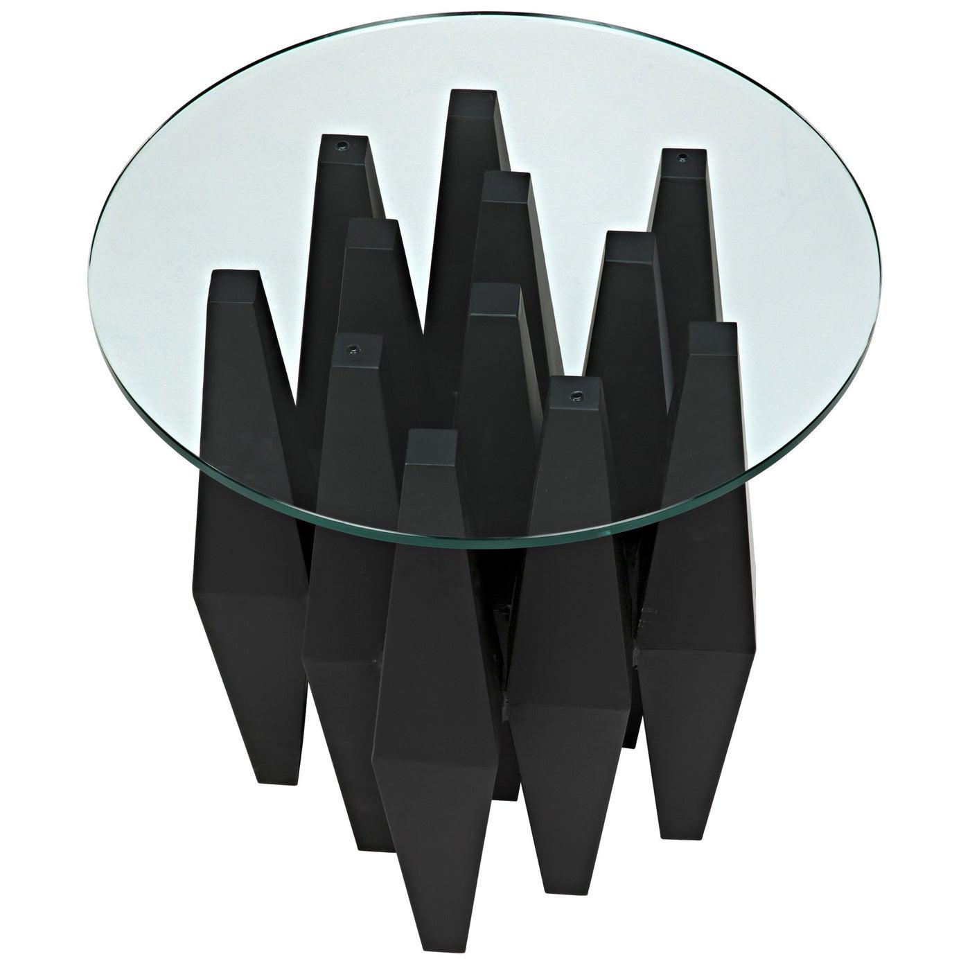 Noir Soldier Side Table, Black Steel with Glass Top-Noir Furniture-Blue Hand Home