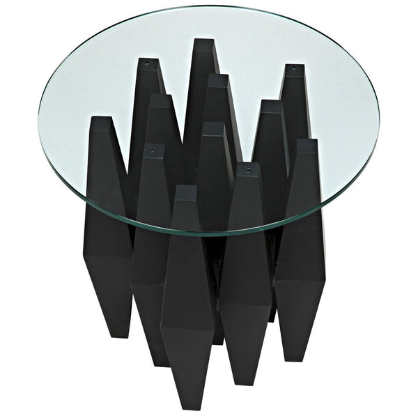 Noir Soldier Side Table, Black Steel with Glass Top-Noir Furniture-Blue Hand Home