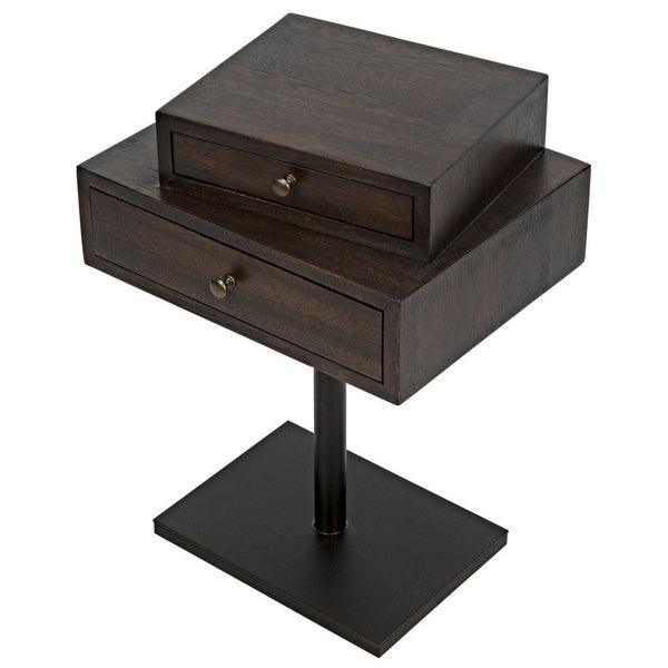 Noir Enola Side Table, Ebony Walnut with Steel Base-Noir Furniture-Blue Hand Home