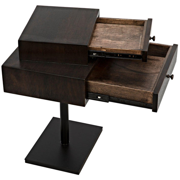 Noir Enola Side Table, Ebony Walnut with Steel Base-Noir Furniture-Blue Hand Home