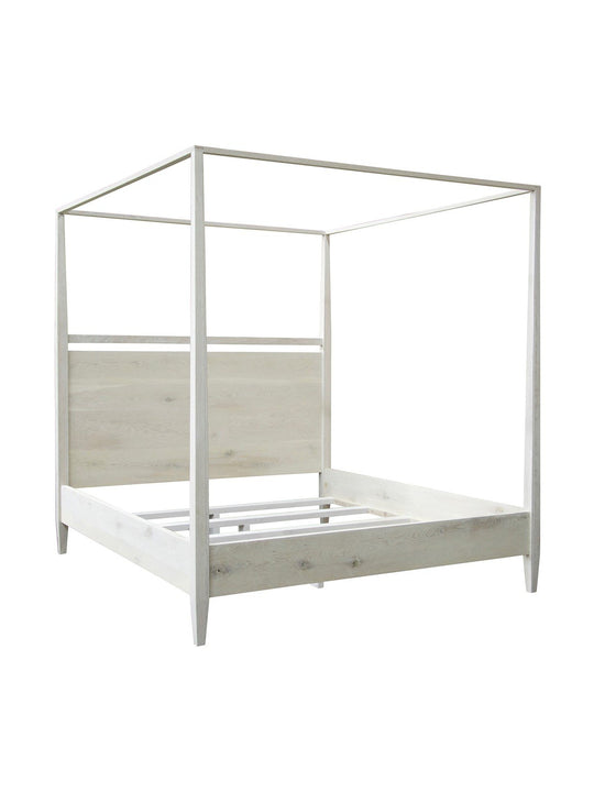 Reclaimed washed oak modern 4-poster bed, east. King