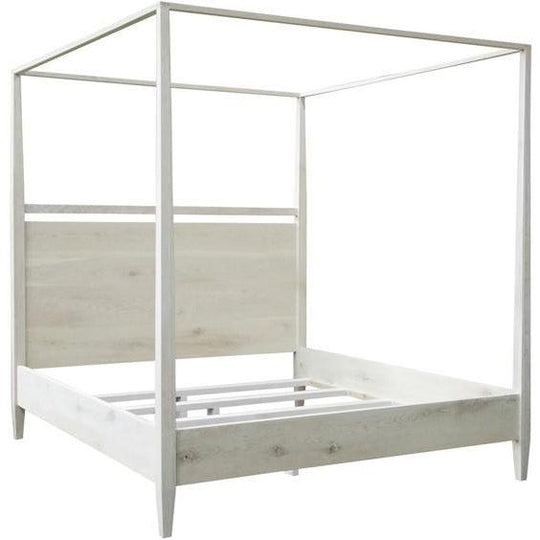 Reclaimed washed oak modern 4-poster bed, queen
