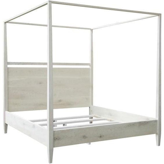 Reclaimed washed oak modern 4-poster bed, queen