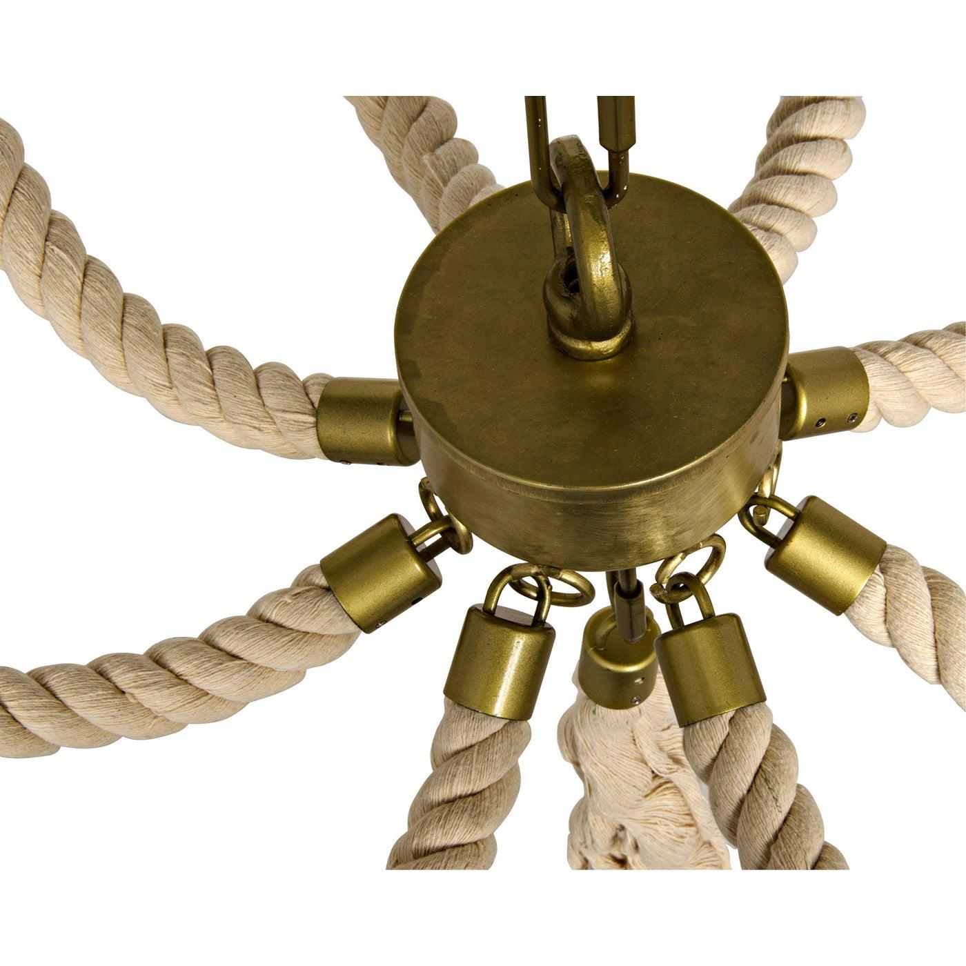 Alec Chandelier, Antique Brass and Rope