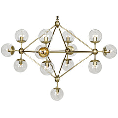 Pluto Chandelier, Small, Metal with Brass Finish and Glass
