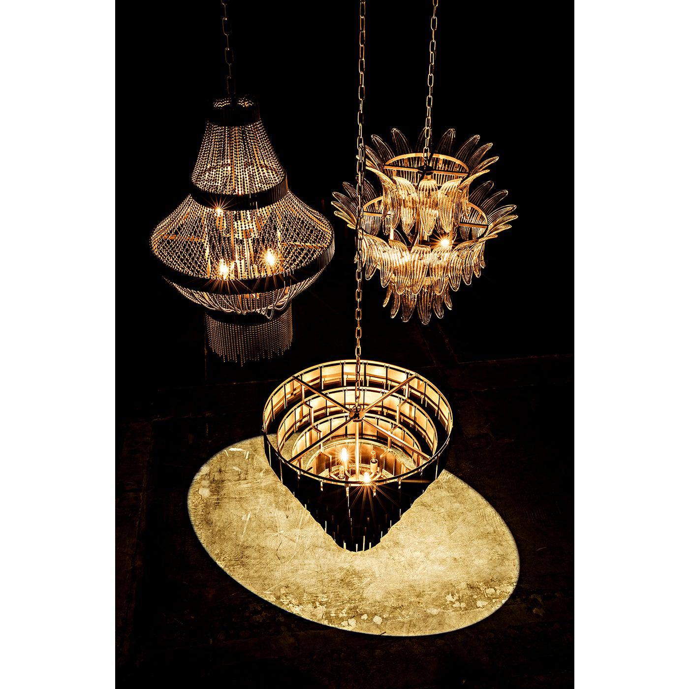 Shield Chandelier, Metal with Brass Finish