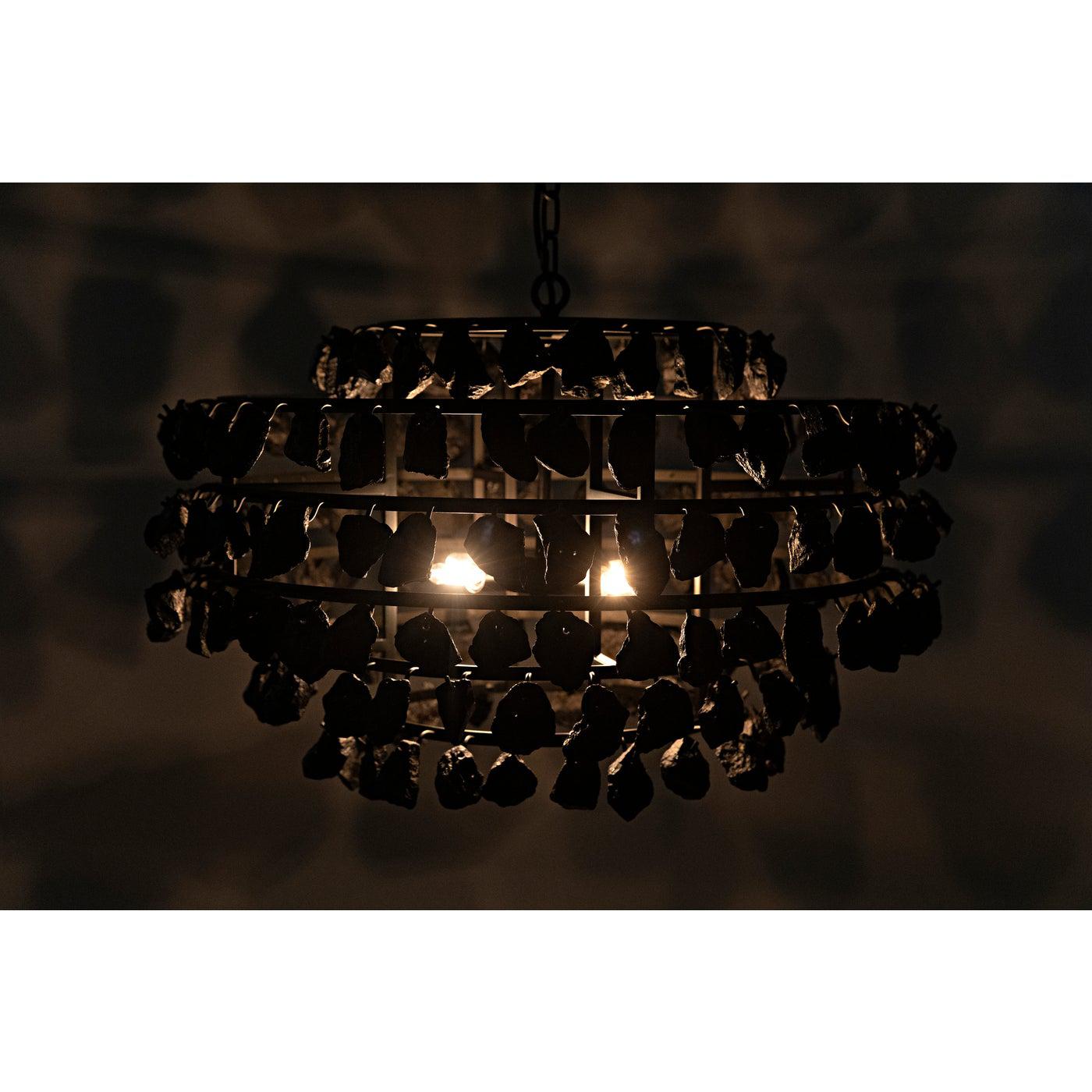 Vulcan Chandelier, Black Steel with Black Glass