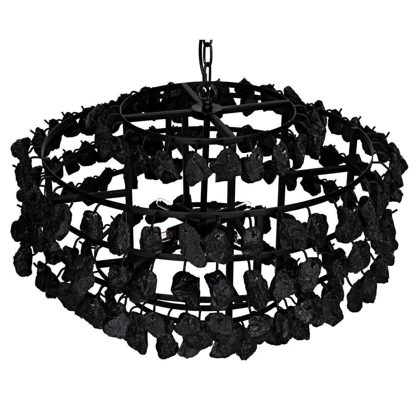 Vulcan Chandelier, Black Steel with Black Glass