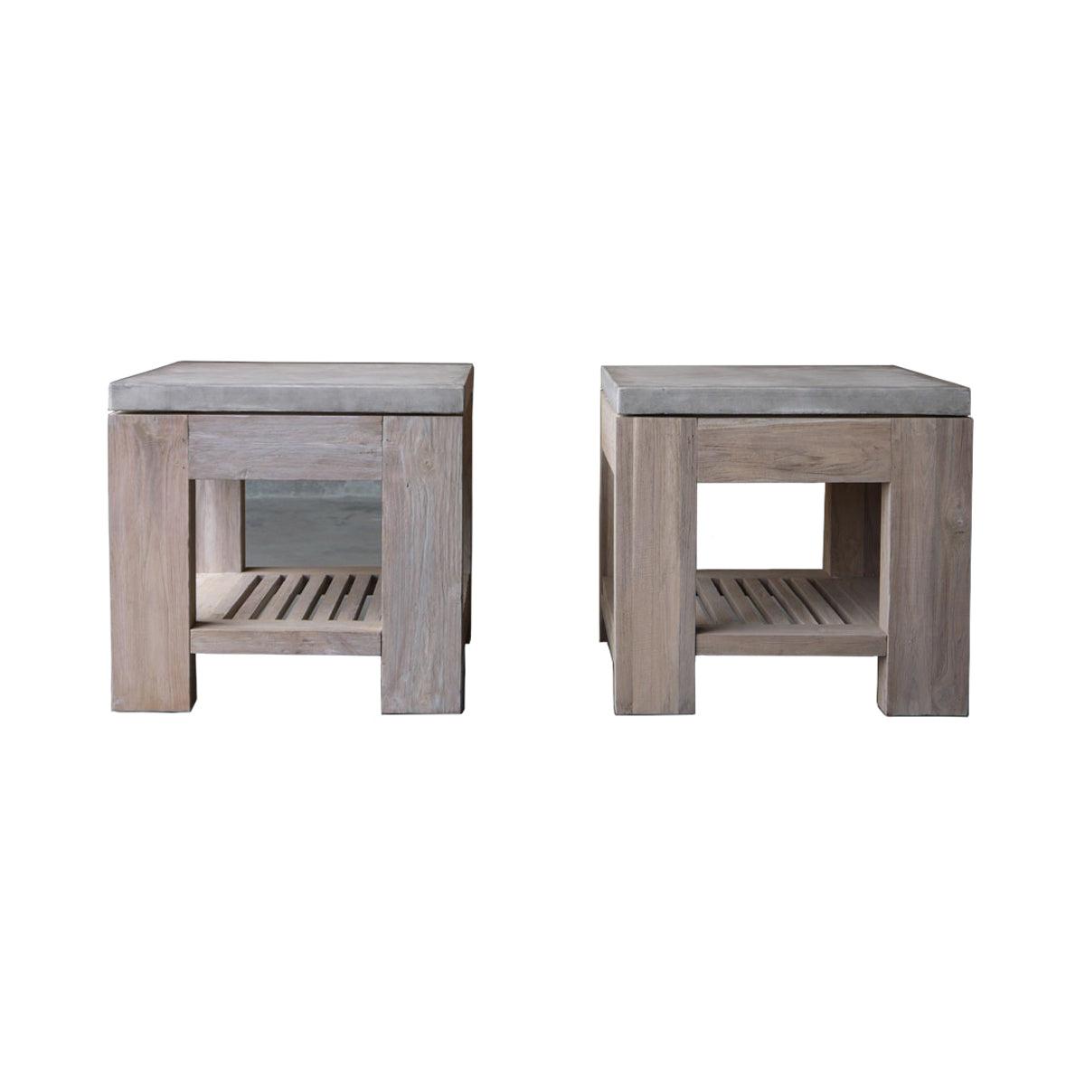 Concrete &amp; Reclaimed Teak Side Table-Organic Restoration-Blue Hand Home
