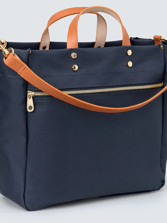 Joey Navy Nylon Tote with Leather Accents