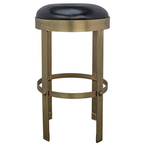Noir Furniture Prince Counter Stool with Leather, Brass Finish-Noir Furniture-Blue Hand Home