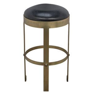 Noir Furniture Prince Counter Stool with Leather, Brass Finish-Noir Furniture-Blue Hand Home