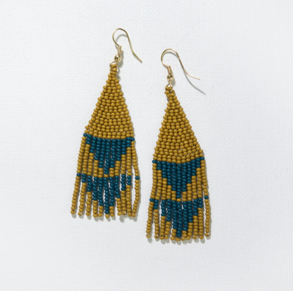 Citron with Peacock Triangles Earrings-Ink + Alloy-Blue Hand Home