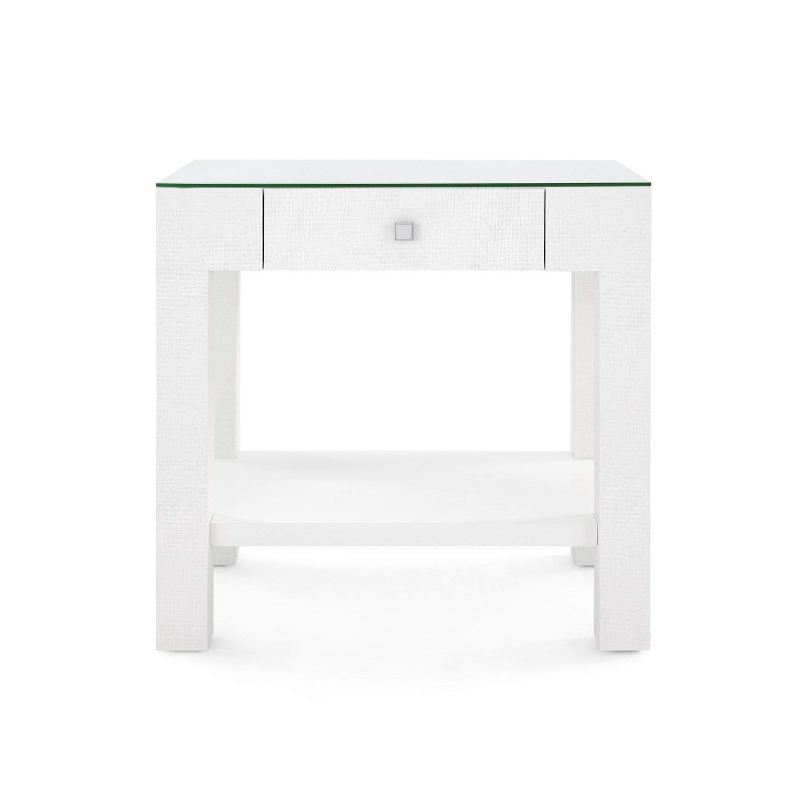 Villa & House - Valentina Grasscloth 1-Drawer Side Table In White-Bungalow 5-Blue Hand Home