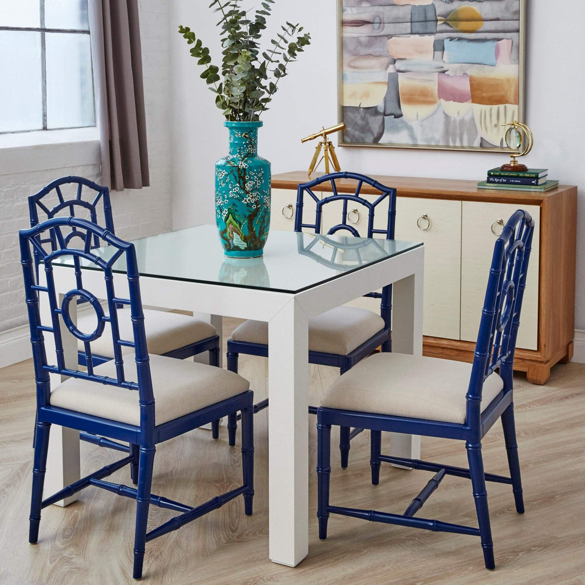 Villa &amp; House - Valentina Grasscloth Game Table In White-Bungalow 5-Blue Hand Home