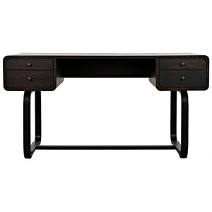 Noir Voltes Desk, Ebony Walnut with Black Steel-Noir Furniture-Blue Hand Home