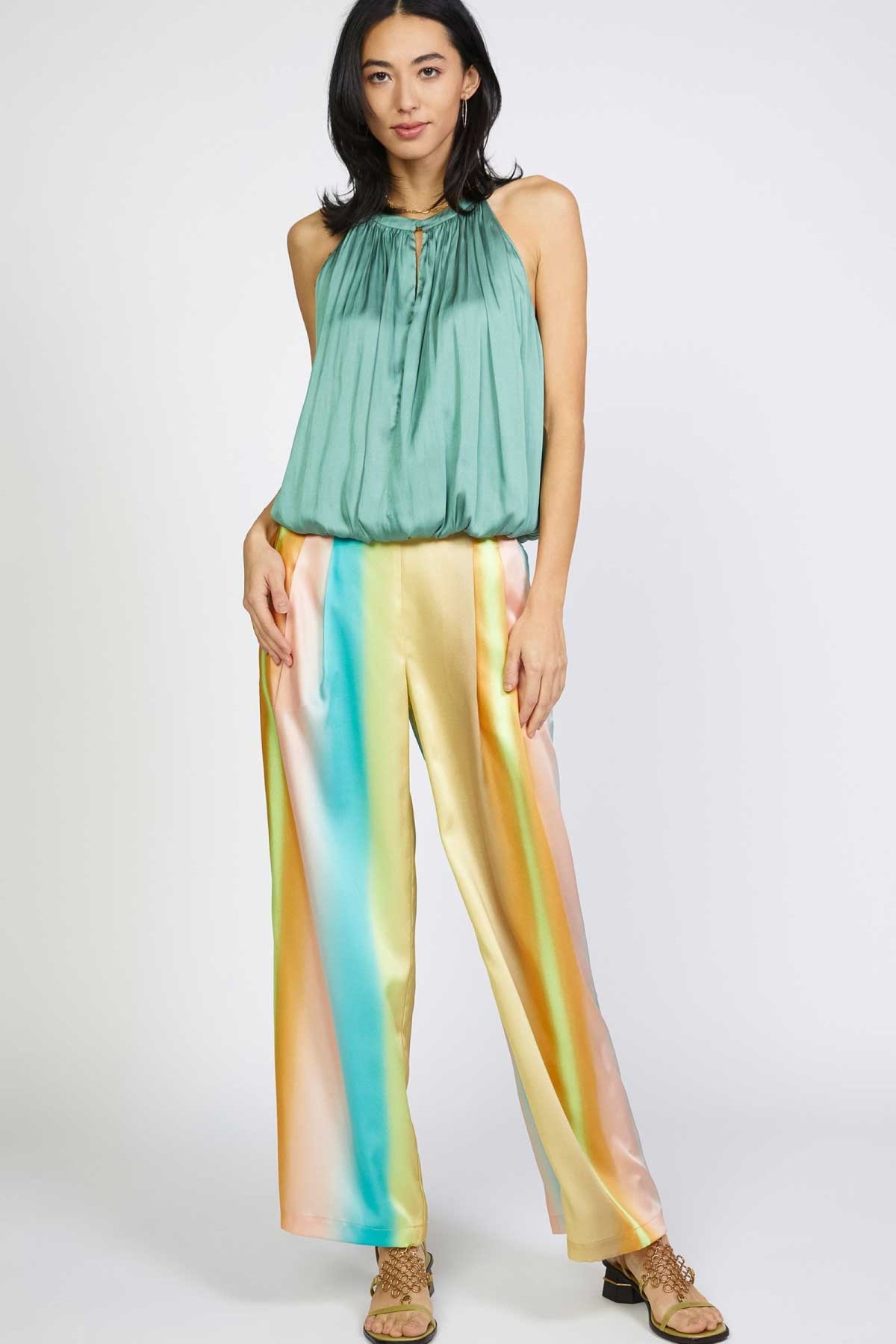 Halter Neck Split Neck w/Button Blouse